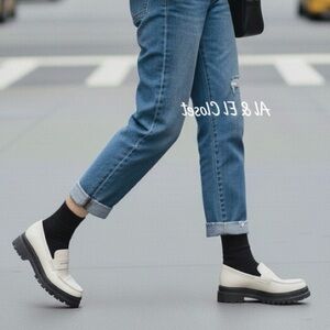 Quince Italian Cow Leather Lug Sole Loafers Bone Ivory Platform Shoes US 8 NIB